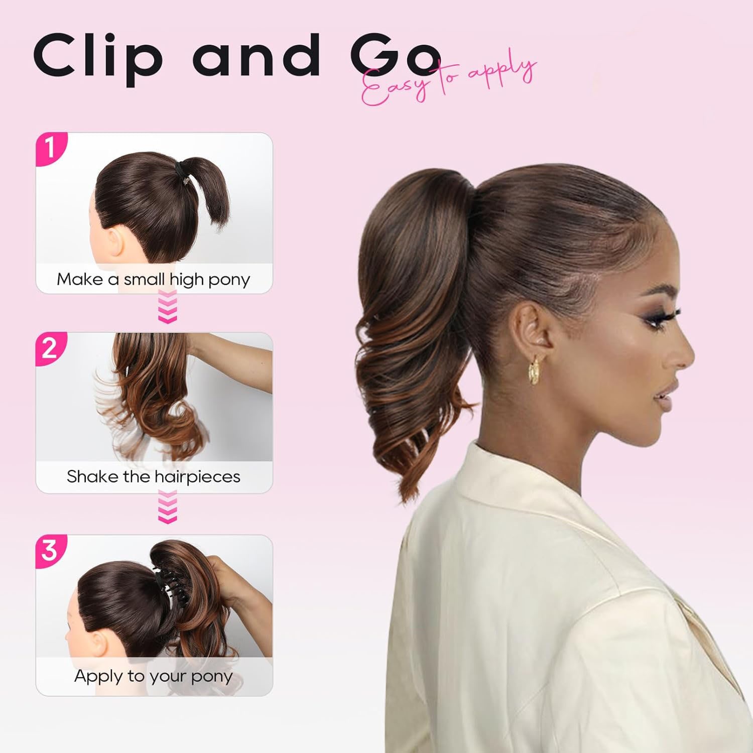 18″ Claw Clip Ponytail Extension Clip On Pony Tails Hair Extensions Women