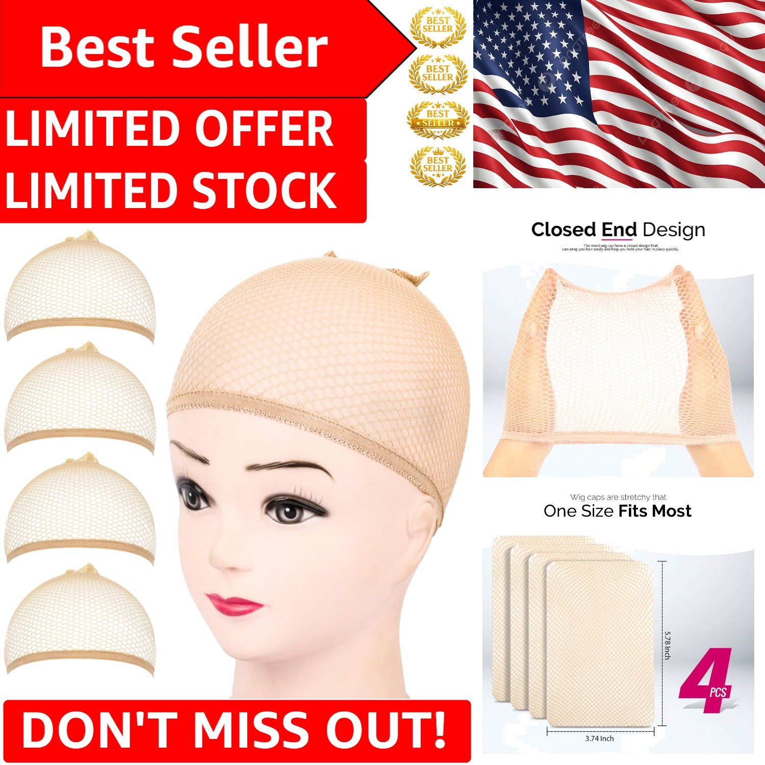 4PCS Washable Mesh Wig Caps – Comfortable & Versatile for Cosplay & Parties