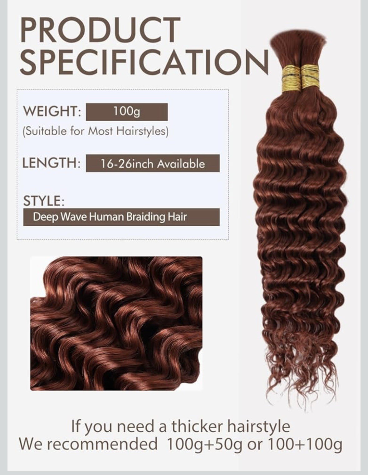 Human braiding Hair For boho Braids, 16 Inches, ginger #350 – NEW In Package
