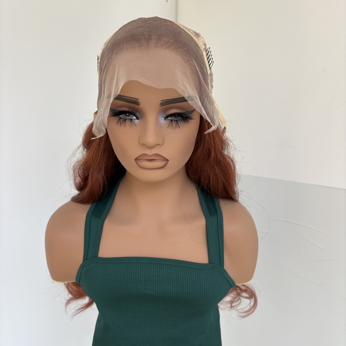 Glue Less Lace Front Wig Copper Red Synthetic Hair Heat Resistant Long Wavy