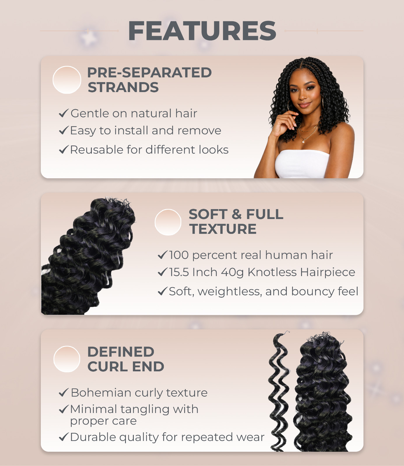 LUXLUXE Water Wave Braids Pre Looped Long Human Hair Extensions 40 Strands