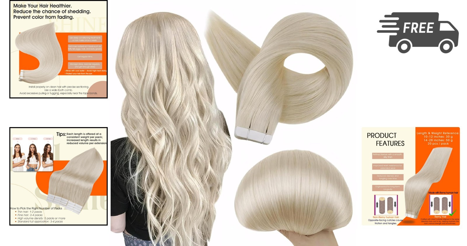 Hair Extensions Human Hair Tape Ins Short 12 Inch Blonde Remy Thick Ends