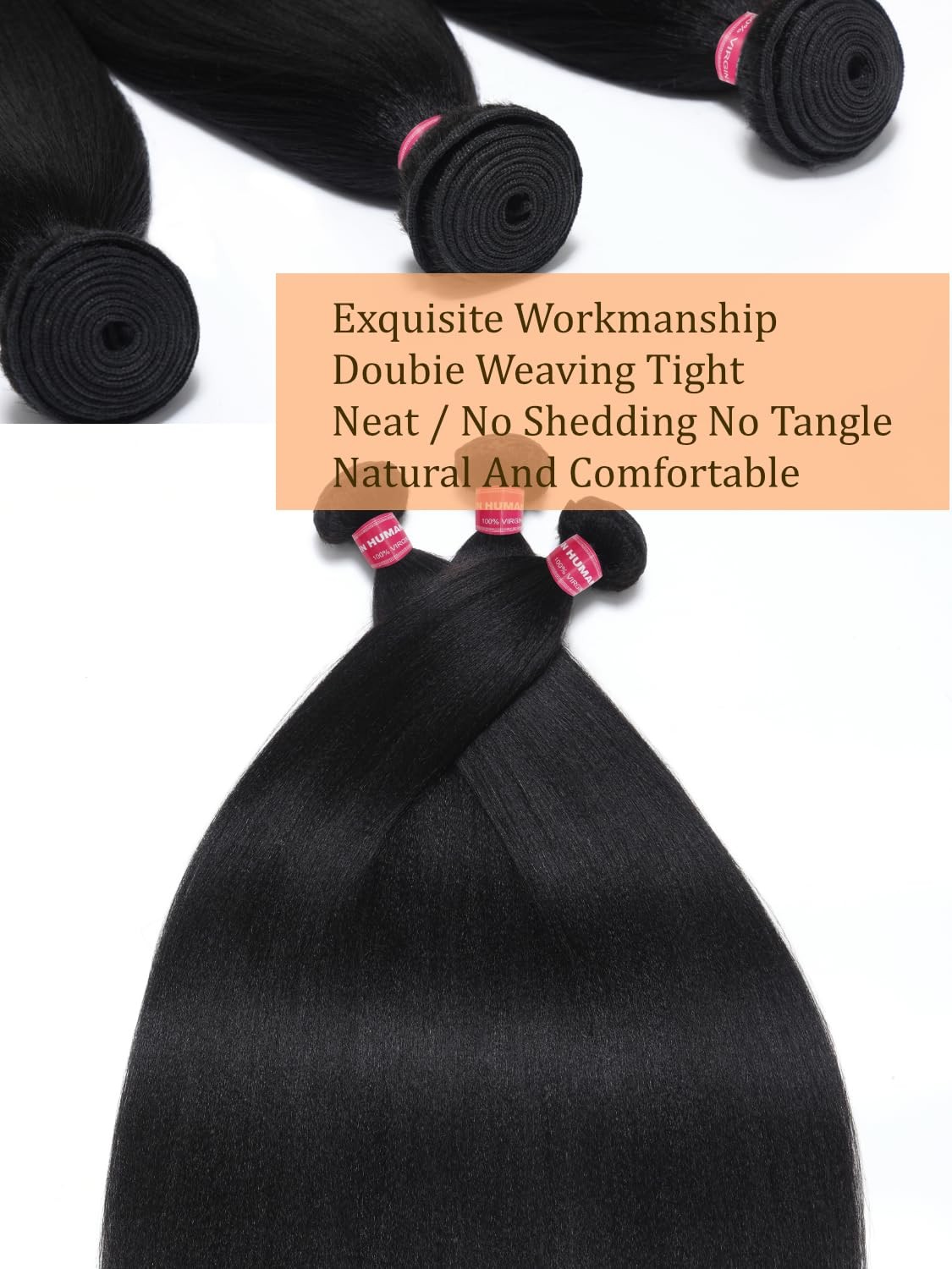 Yilian Julia Hair 12A Yaki Straight Human Hair 3 Bundles 8 10 12 Inch