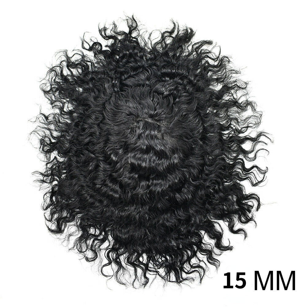Afro Curl Mens Toupee Full Poly Skin Pu African American Hair System Replacement
