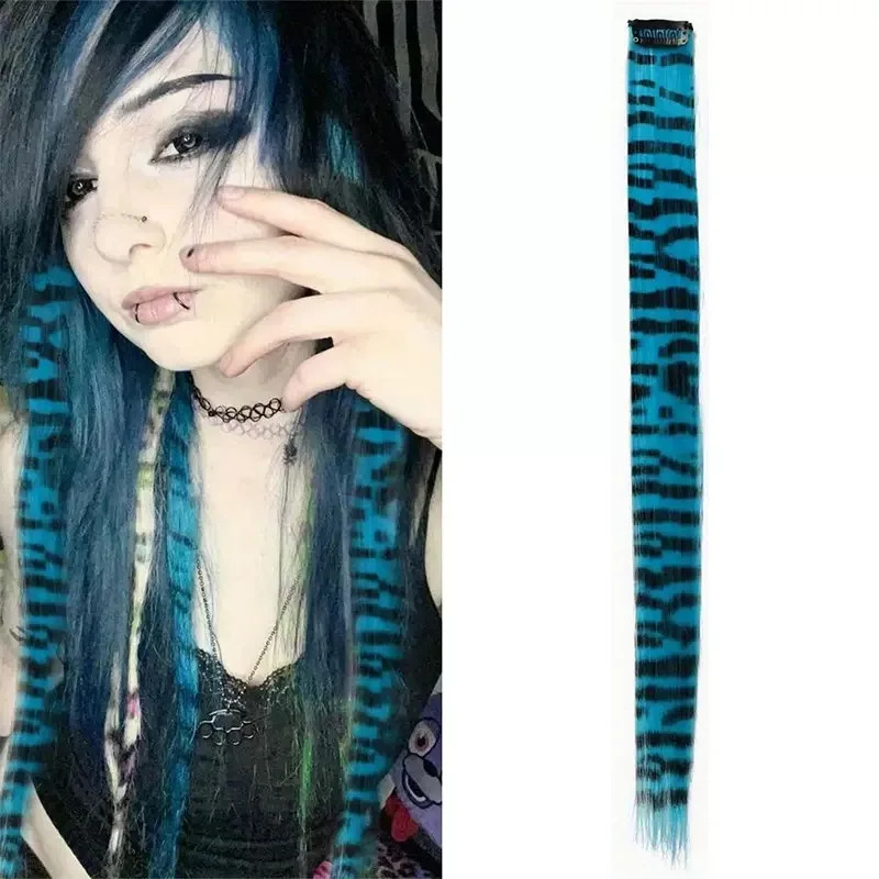 Colorful Stripe Synthetic Long Straight Clip In Hair Extensions For Daily Party