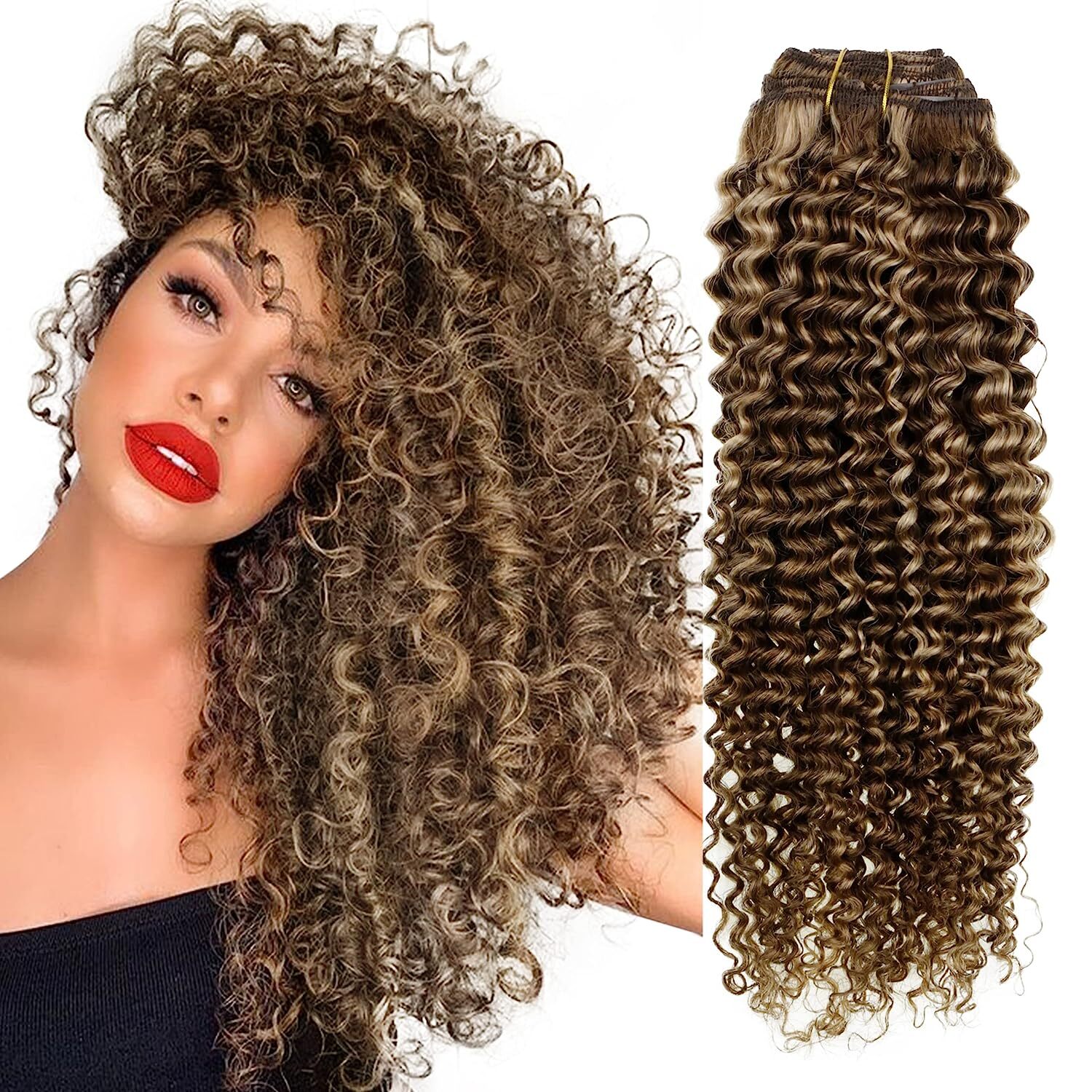 45cm to 70cm Natural Curly Clip In Extensions Human Hair 120g 7pcs Brown Black