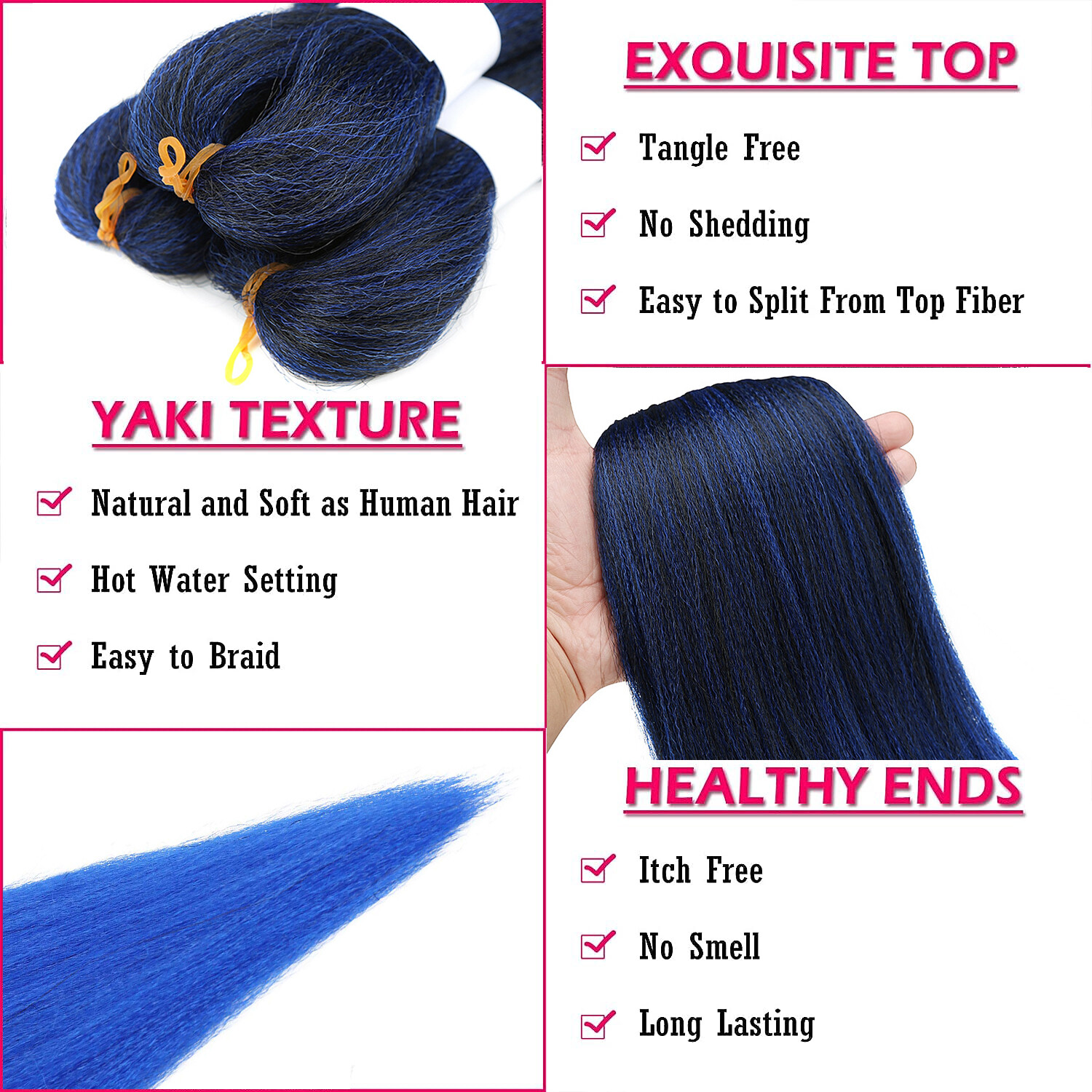 26″ Braiding Hair Pre Stretched Yaki Hair Extensions for Braids Easy to Braiding