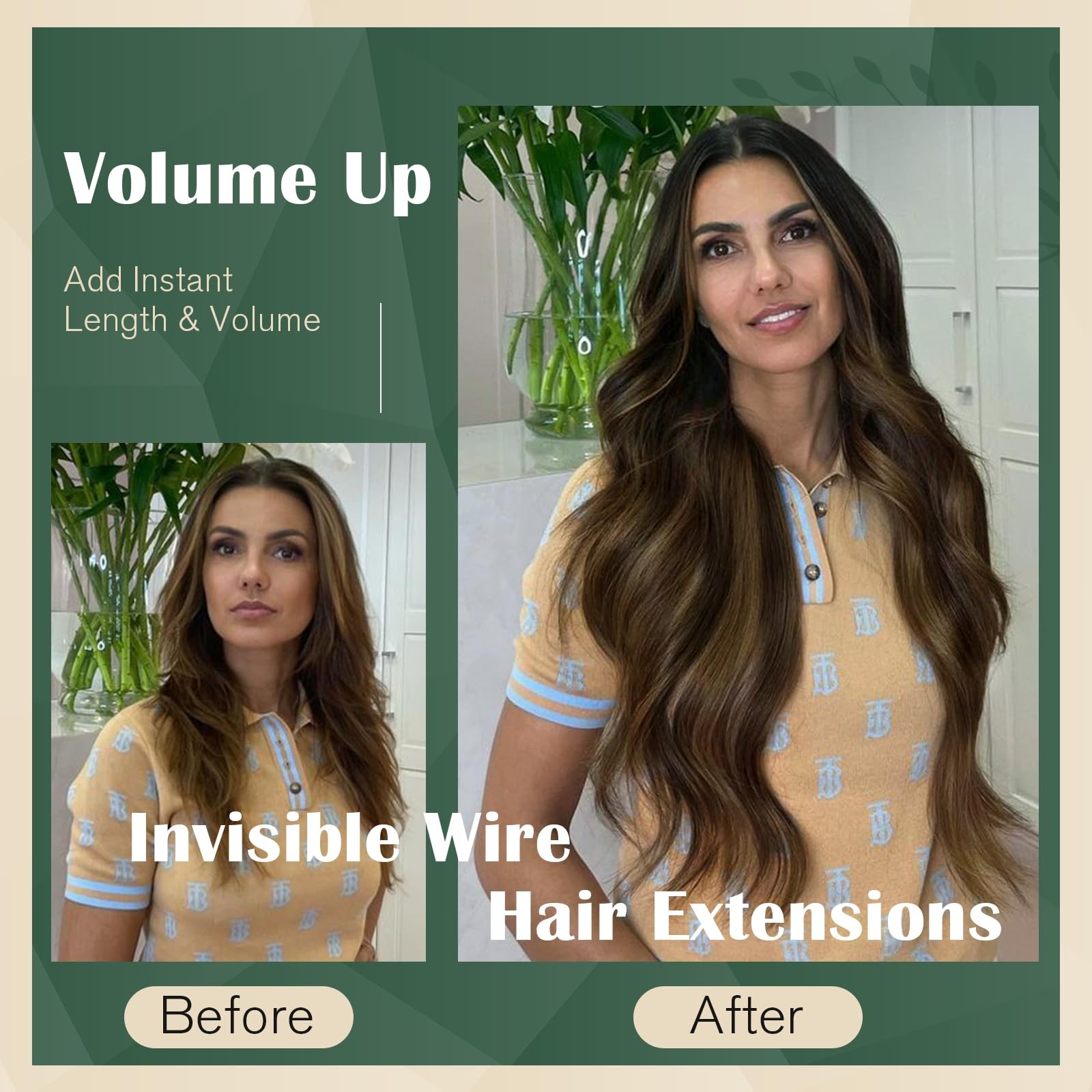 Wire Hair Extensions Real Human Hair, 12 Inch 70g Brown Balayage Invisible Wi…