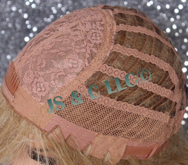 Human Hair Blend Wig Heat OK Curly Long Blonde mix Bangs Layered 27-613 NWT WBBT