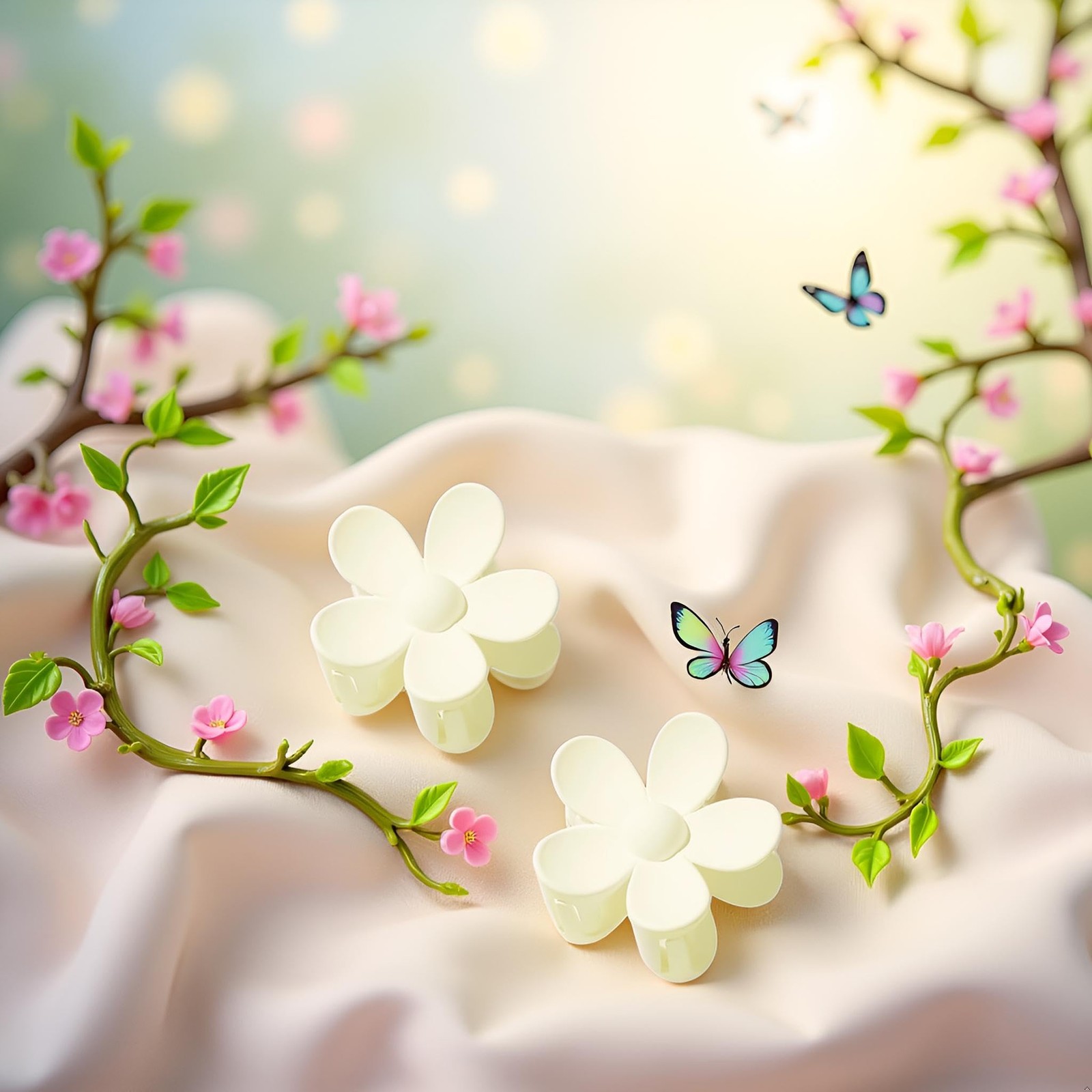 2Pcs White Cute Flower Hair Claw Clips – Big Thick 1 Count (Pack of 2),