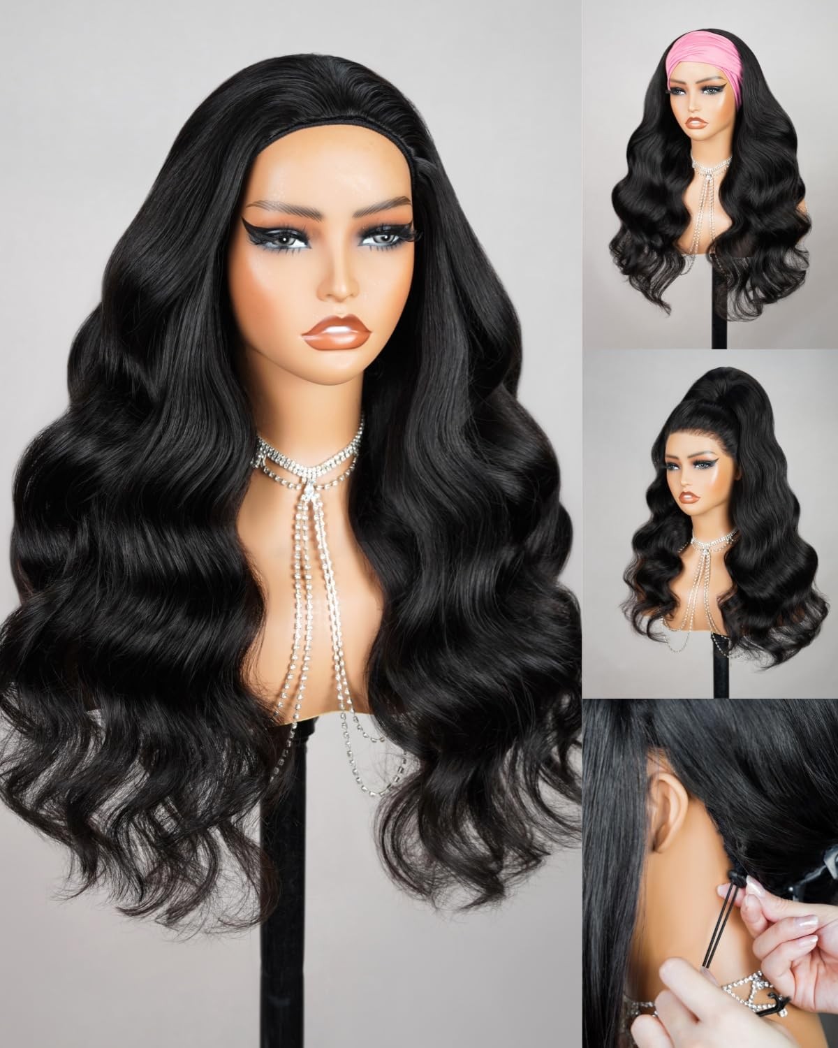 Megalook Hair 3 In 1 Body Wave Half Wig Human Hair Headband Wig Glueless Wigs