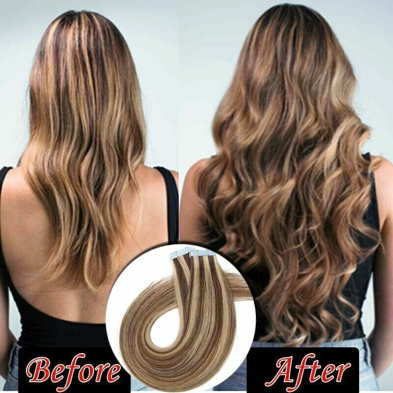 Tape in Human Hair Extensions Invisible Skin Wefts 100%Russian Remy Hair Fashion