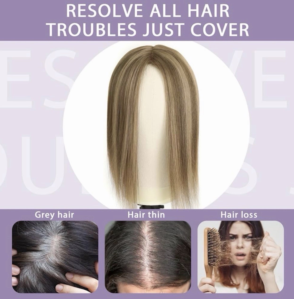 Topunique Human hair Topper 3×5 Inch Injected Silk Base 18 Inch Length