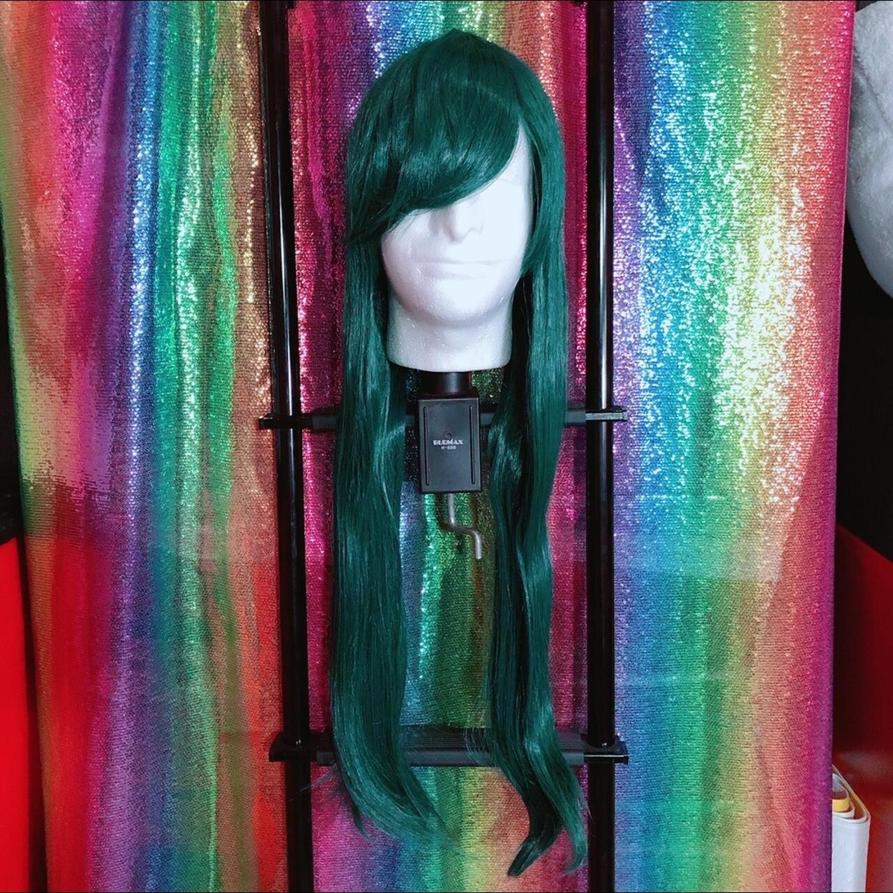 HEAT RESISTANT Long Straight Dark Jade Green w/ Bangs EPIC COSPLAY Wig USA