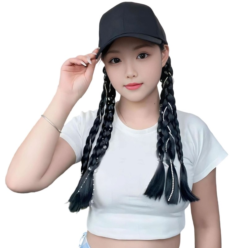 Braided Curls Baseball Cap Wigs Integrated Synthetic Hair for Casual Wear