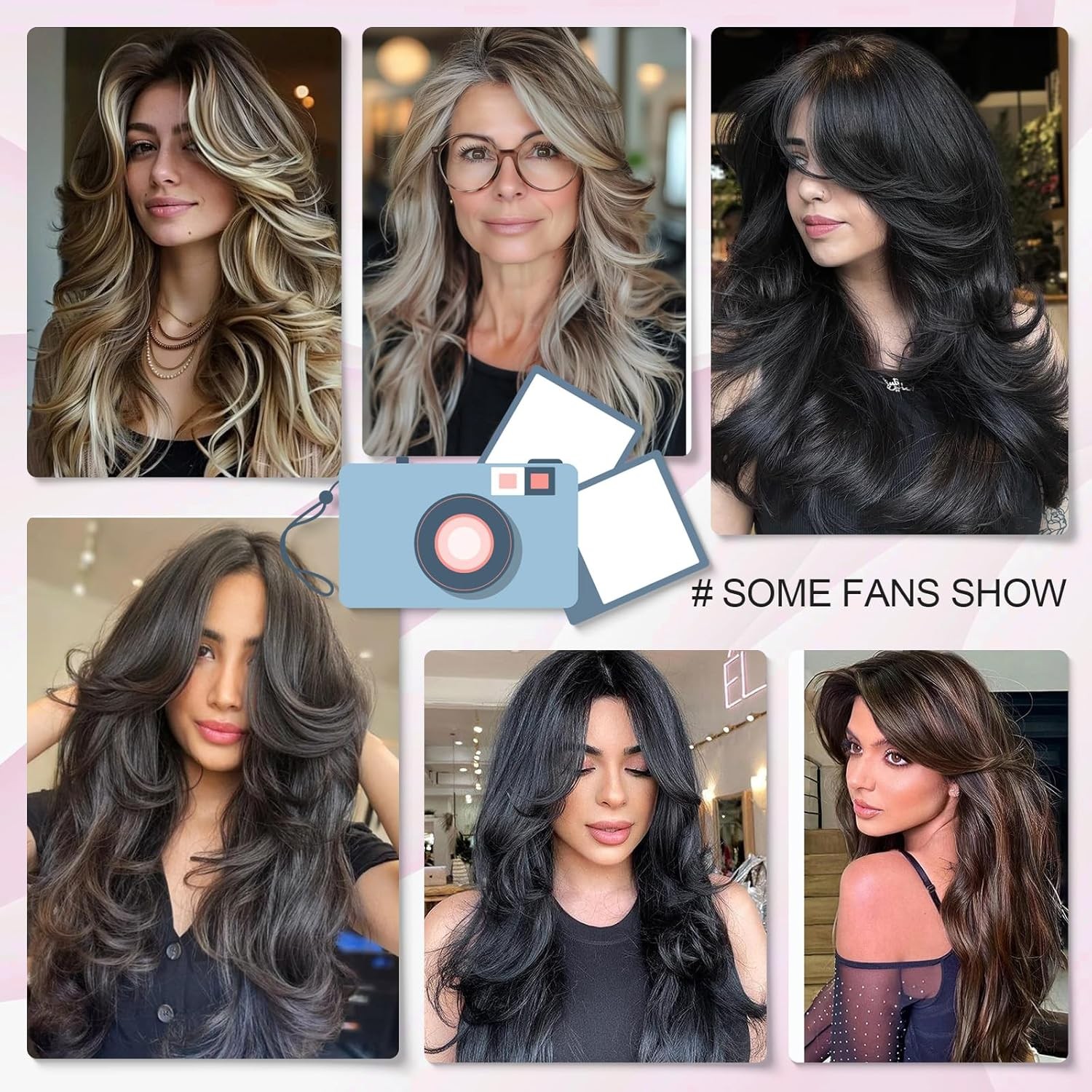 Aisaide Long Wavy Highlight Brown Layered Wig with Curtain Bangs for 2/30