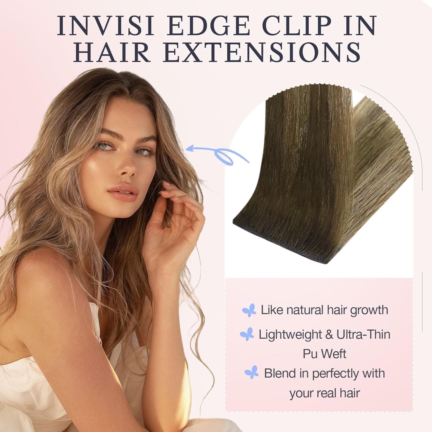 Invisi Edge Clip in Hair Extensions Real Human Hair 14 inch 110g 7pcs, Walnut Br