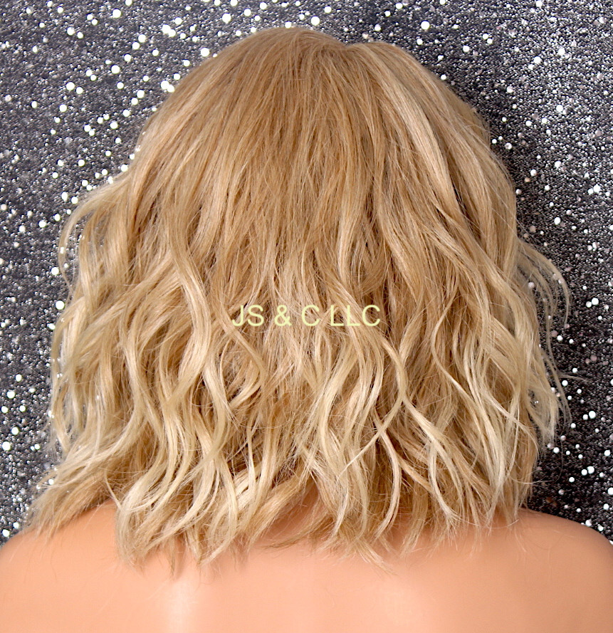 Human Hair Blend Full Lace Front Wig Heat OK Beach wavy Blonde mix T27-613 WEZ