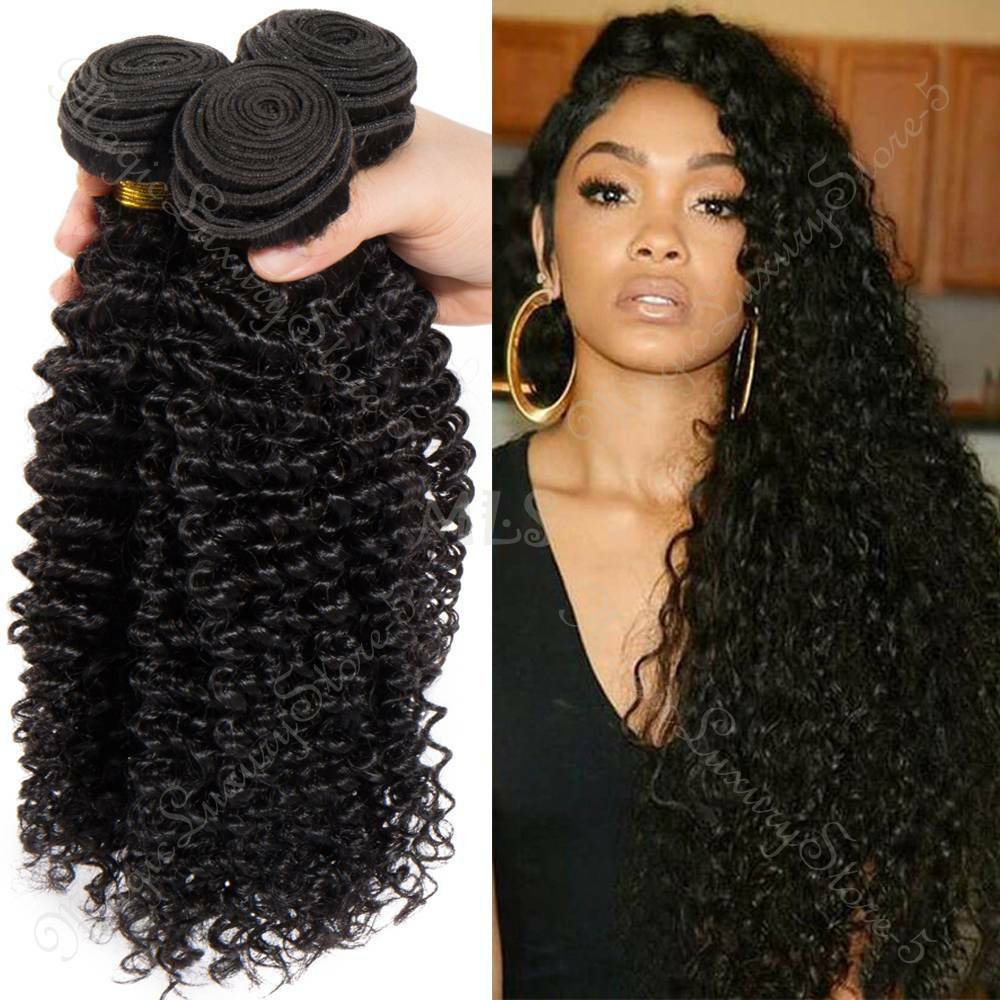 100% Virgin Human Hair Weave Weft Extensions 1-3bundles Curly Deep Wave Black US