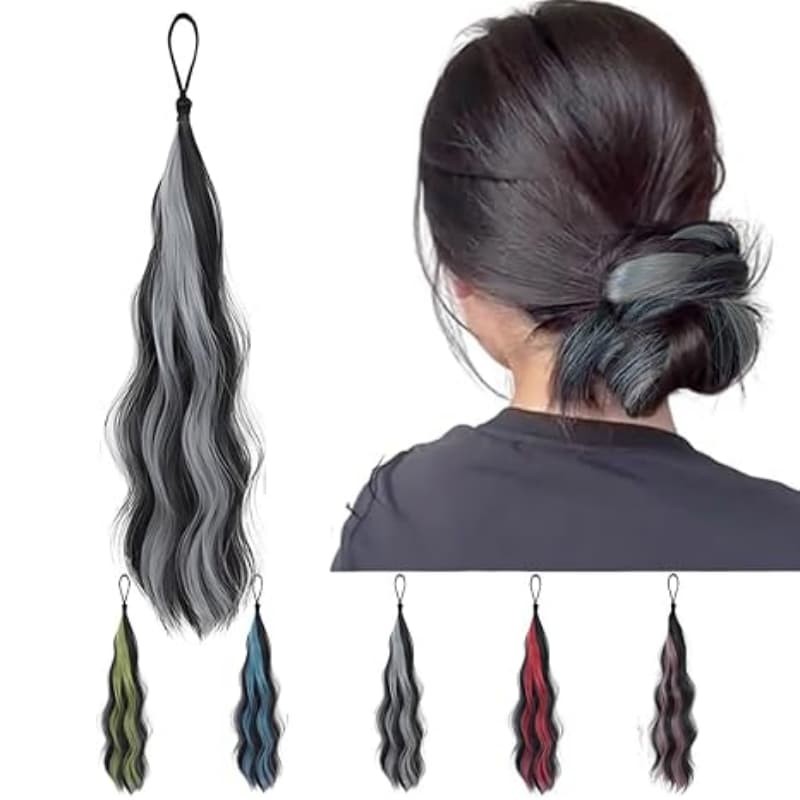 Wavy Ponytail Hair Extension Elastic Tie Dye Braids with 10 PCS Rubber Hair Ties