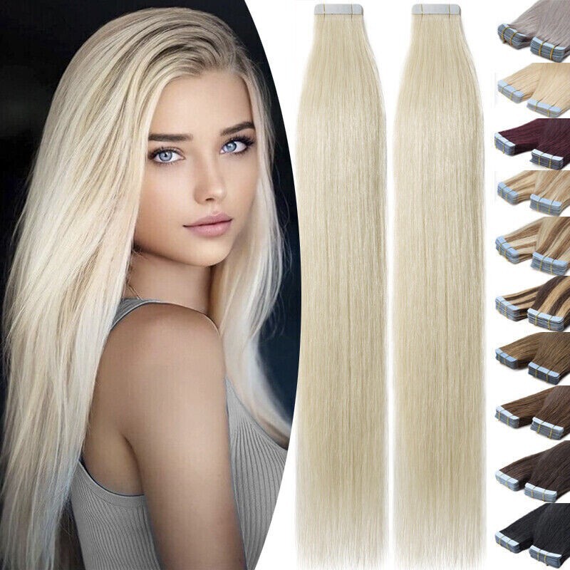 Seamless Tape In Hair Extensions Real Human Hair Skin Wefts Highlight Thick Hair