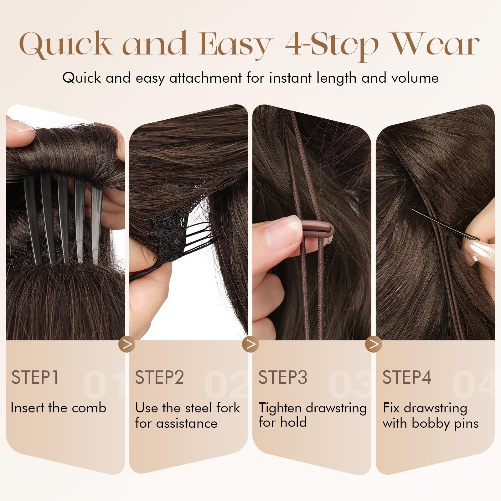 Drawstring Ponytail Extension for 24 Inch Comb Clip in Wavy Clip on Hairpiece…