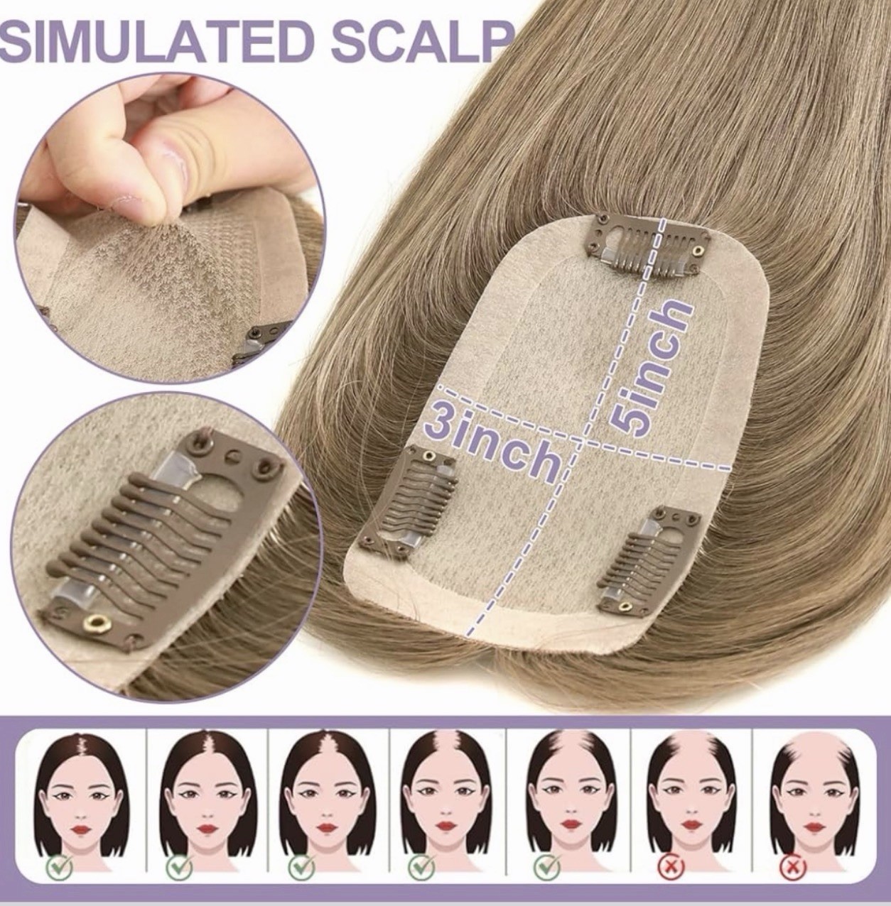 Topunique Human hair Topper 3×5 Inch Injected Silk Base 18 Inch Length