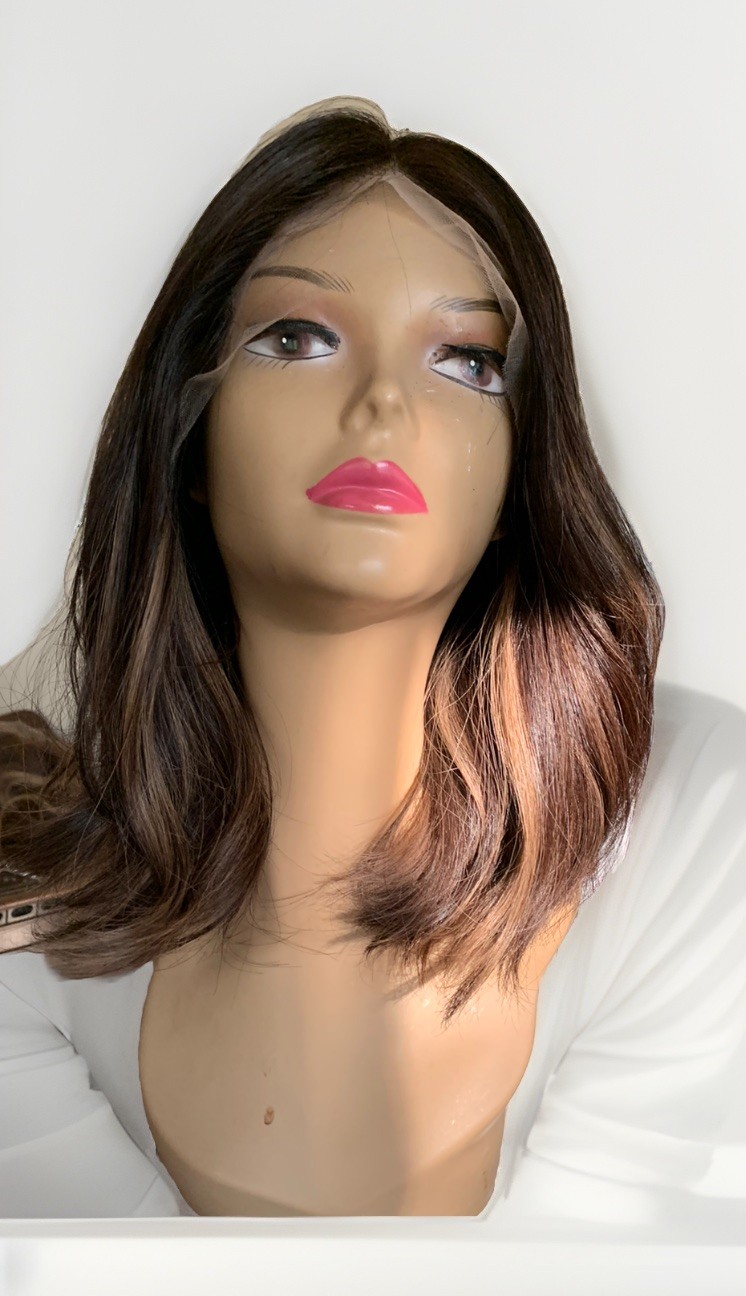 GORGEOUS LACE WIG HUMAN HAIR BROWN KOSHER M CAP SILK TOP 17” LONG HIGHLIGHTS