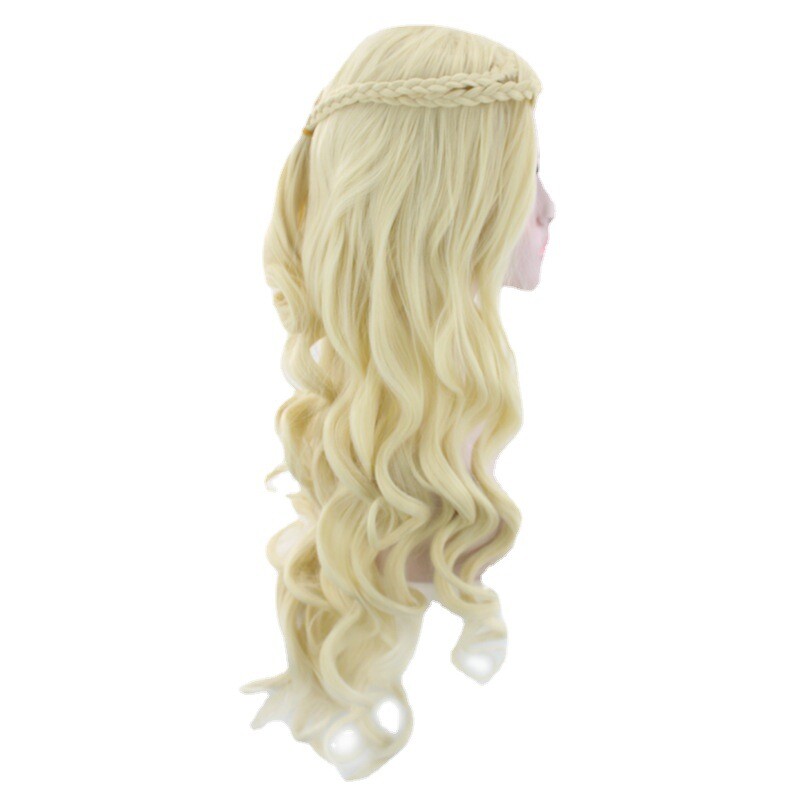 Women’s Wavy Curly Wig Long Ladies Hair Fluffy Wig Grey Blonde Wigs+Wig Cap