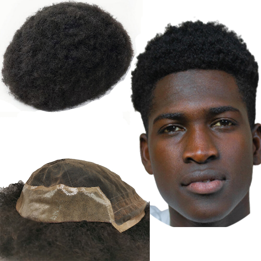 YANAHAIR Afro Toupee for Men hair piece Mens Human Hair System Q6 Swiss Lace 4mm