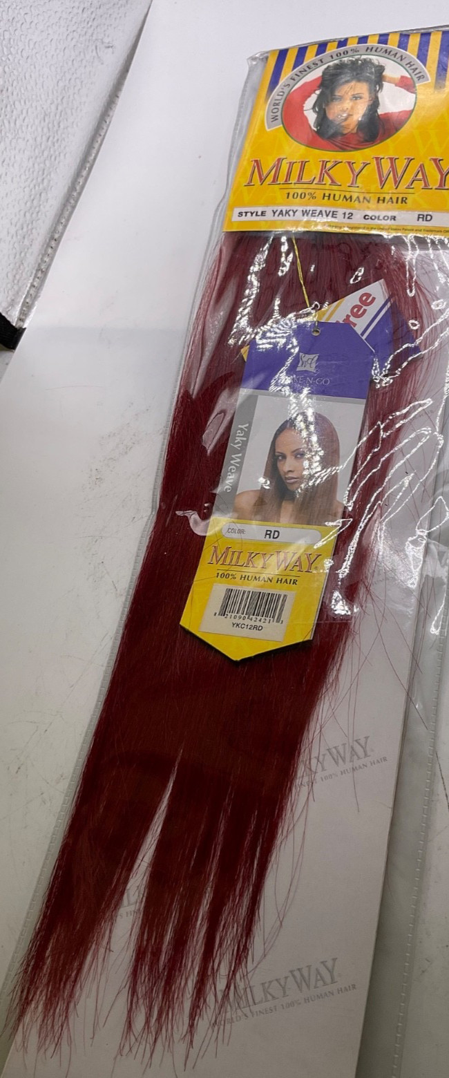 Shake-N-Go Milky Way 100% Human Hair Yaky Weave Length: 12″ Color: Red