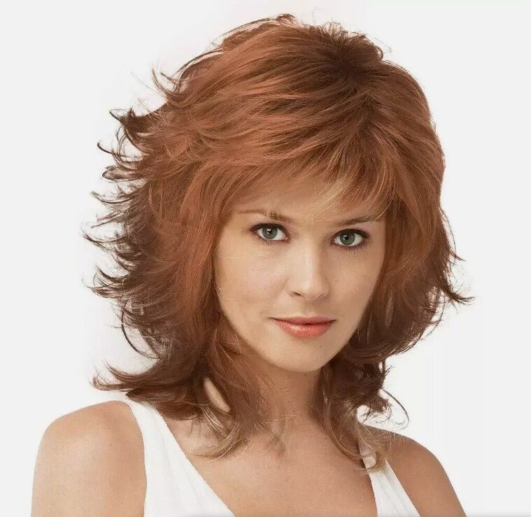 Mid Length Shag Capless Wavy Layered Synthetic Hair Wigs For Women Natural Daily