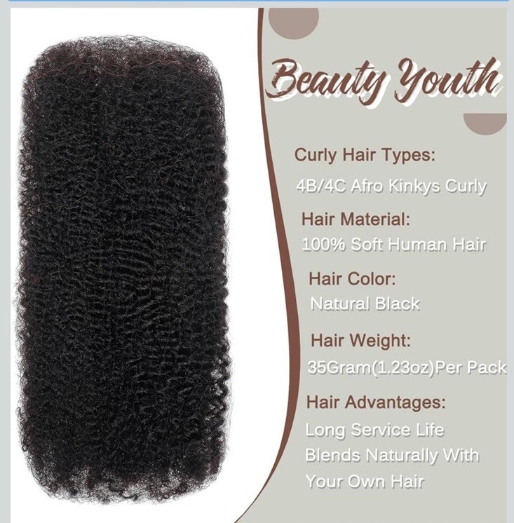 100% Afro Kinkys Bulk Human Hair for Twists, Afro Kinkys Human Hair Bulk 22”
