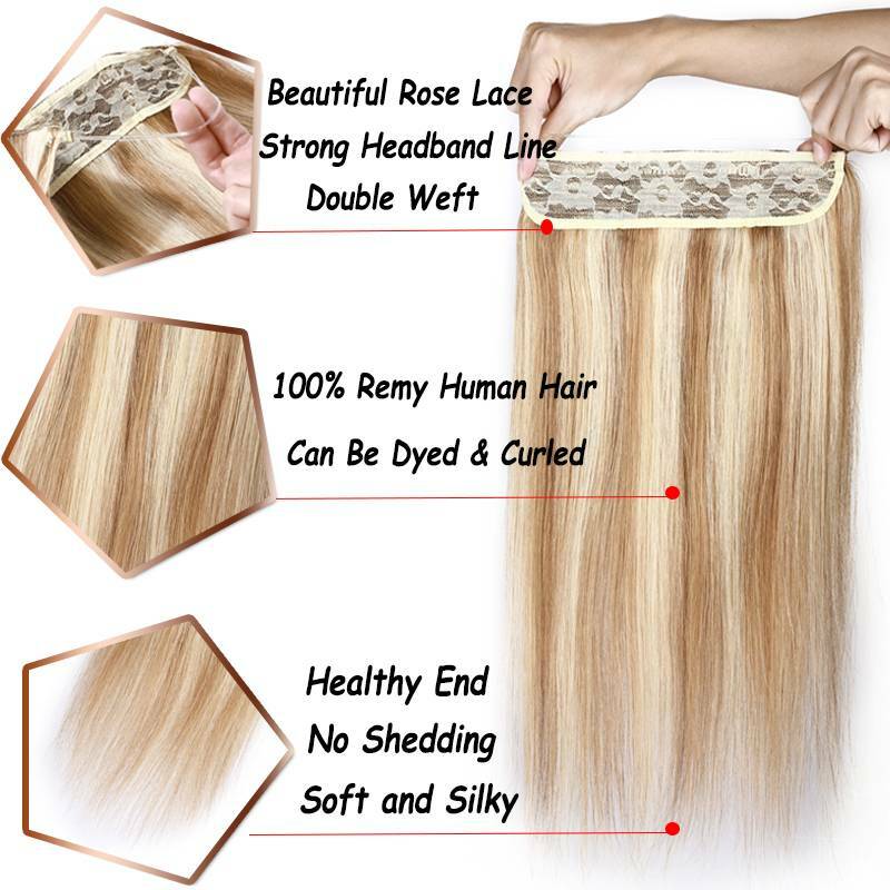 Thick Hidden Weft Wire In One Piece Remy Human Hair Extensions No Clip Balayage