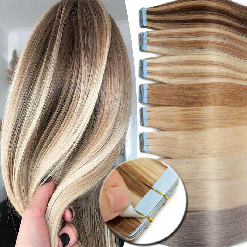 Seamless Tape in Hair Extensions Human Hair Skin Weft Full Head Thick Remy Hair