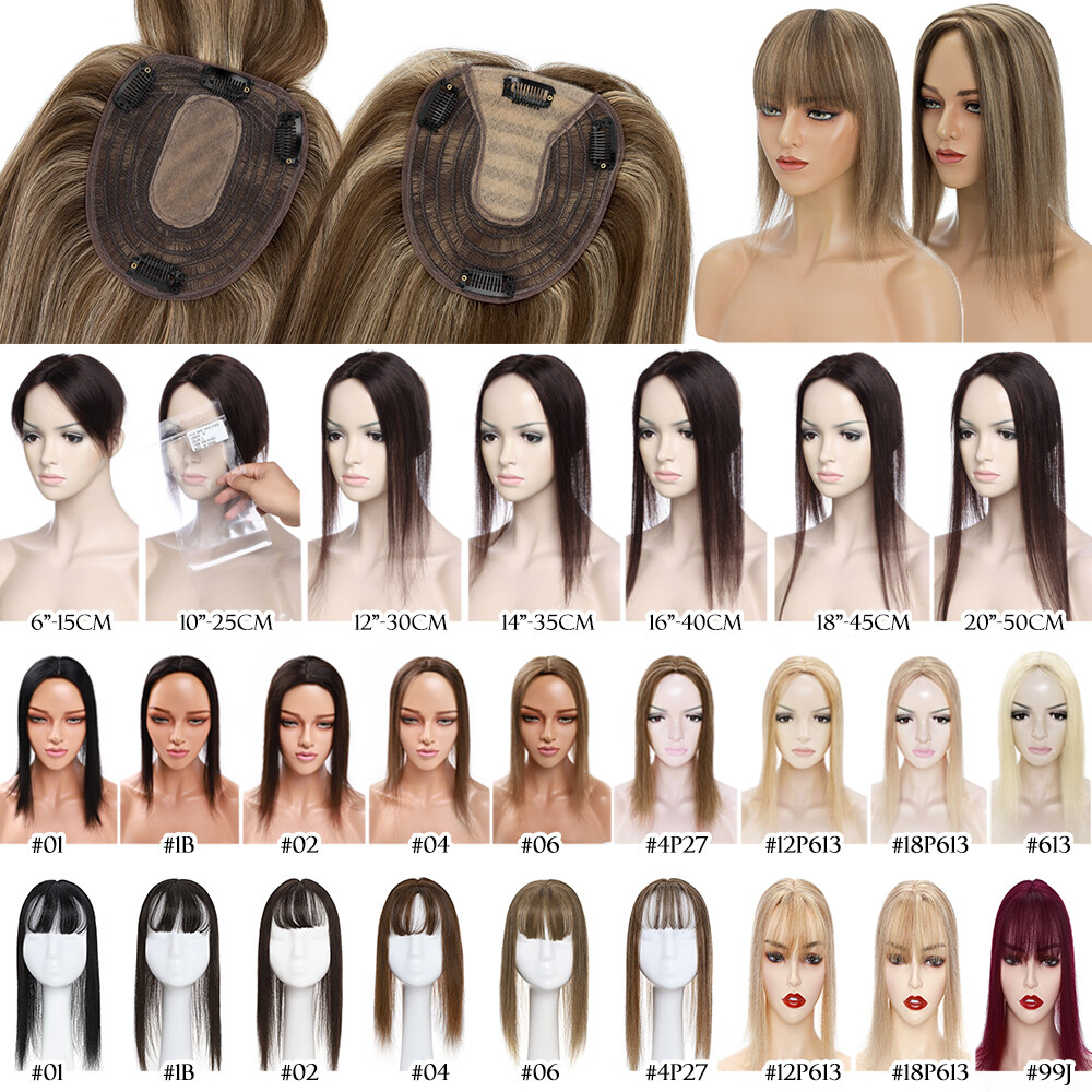 Top Topper Toupee Clip In Remy 100% Human Hair Silk Base Wiglet THICK Piece Weft