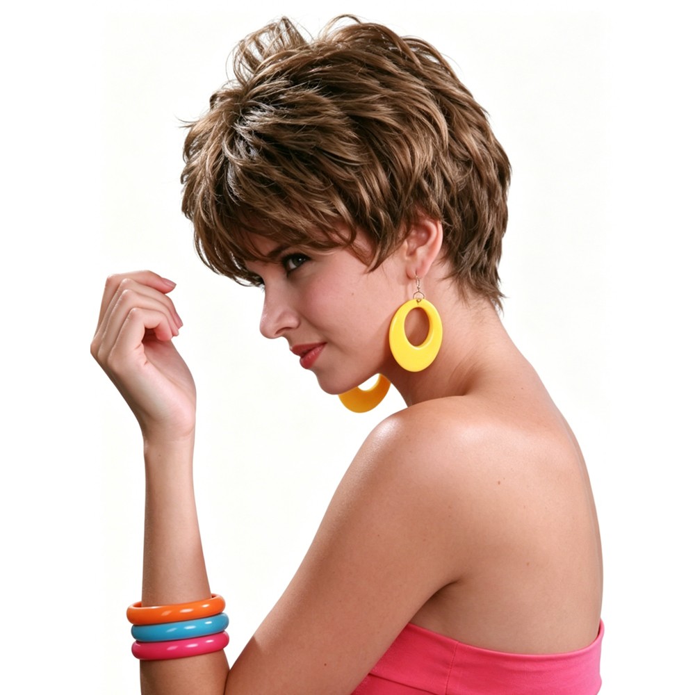 Women Short Layered Brown Synthetic Wig Hair Daily Casual Party Cosplay Wear