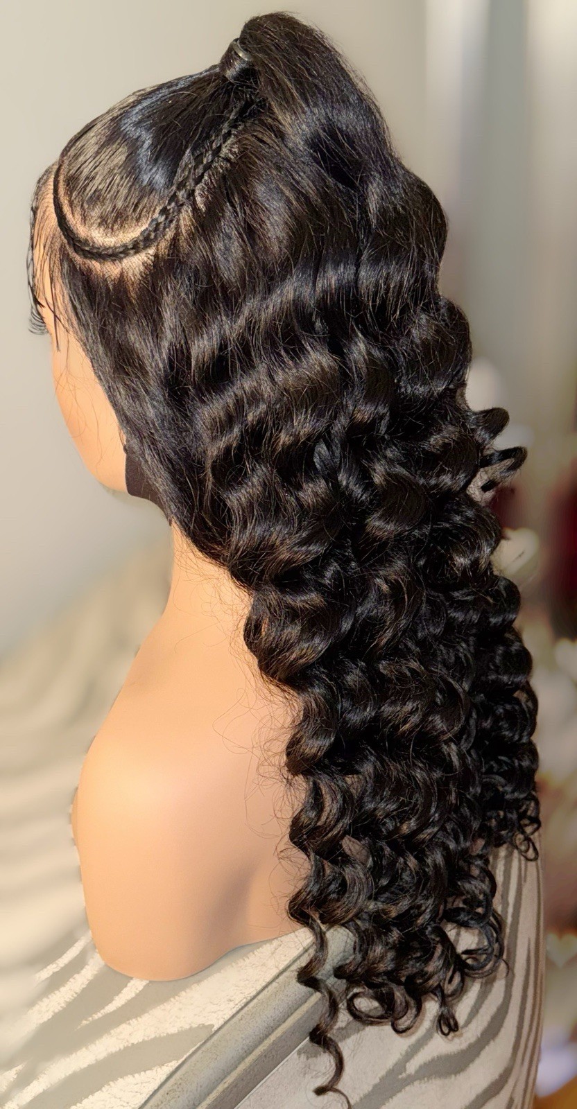 Beautiful,28 Inch,100% Human Hair,Jet Black,Half Up With Spiral Curls LF Wig
