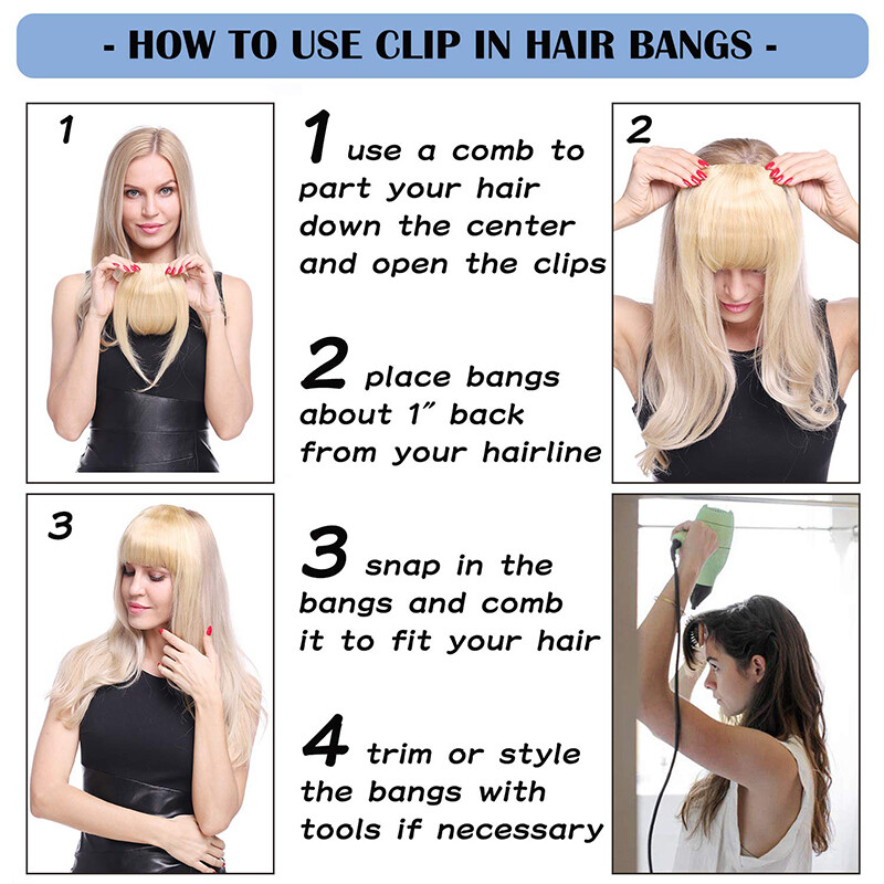 Thin Neat Bangs Clip in Bangs Real as Human Hair Extensions Front Hairpiece US