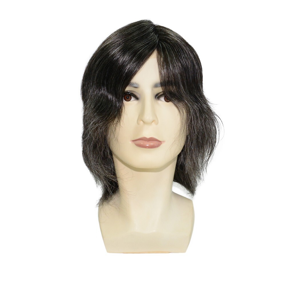 Mens Human Hair Full Head Wigs Thin Poly Skin Wig Medium Size 6” #1B30