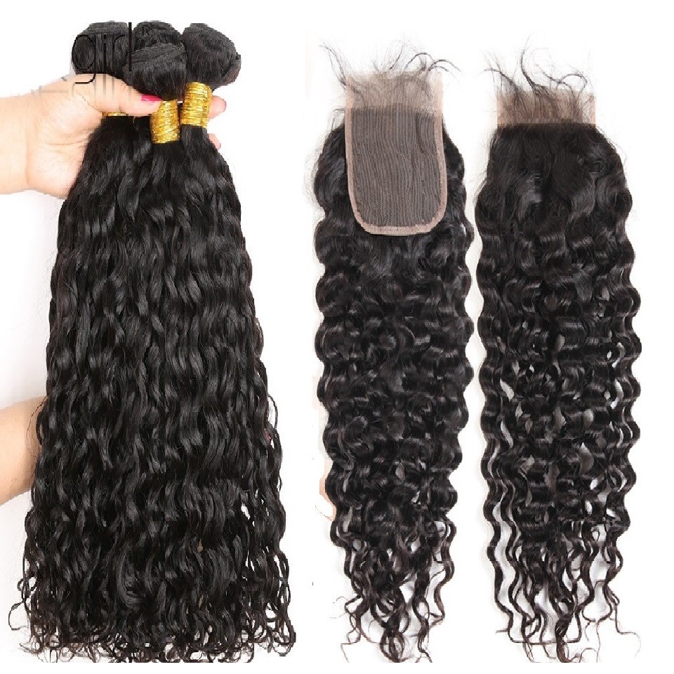 Brazilian Virgin Hair Natural Wave 3 Bundles 8″10″12″ With 10″ Lace Closure