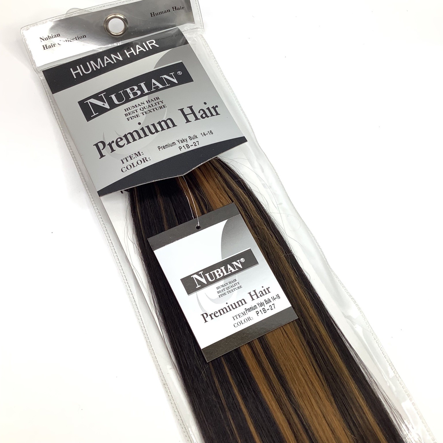 NUBIAN Premium Human Hair Extensions P1B-27 Yaki Bulk 14-16 Inches