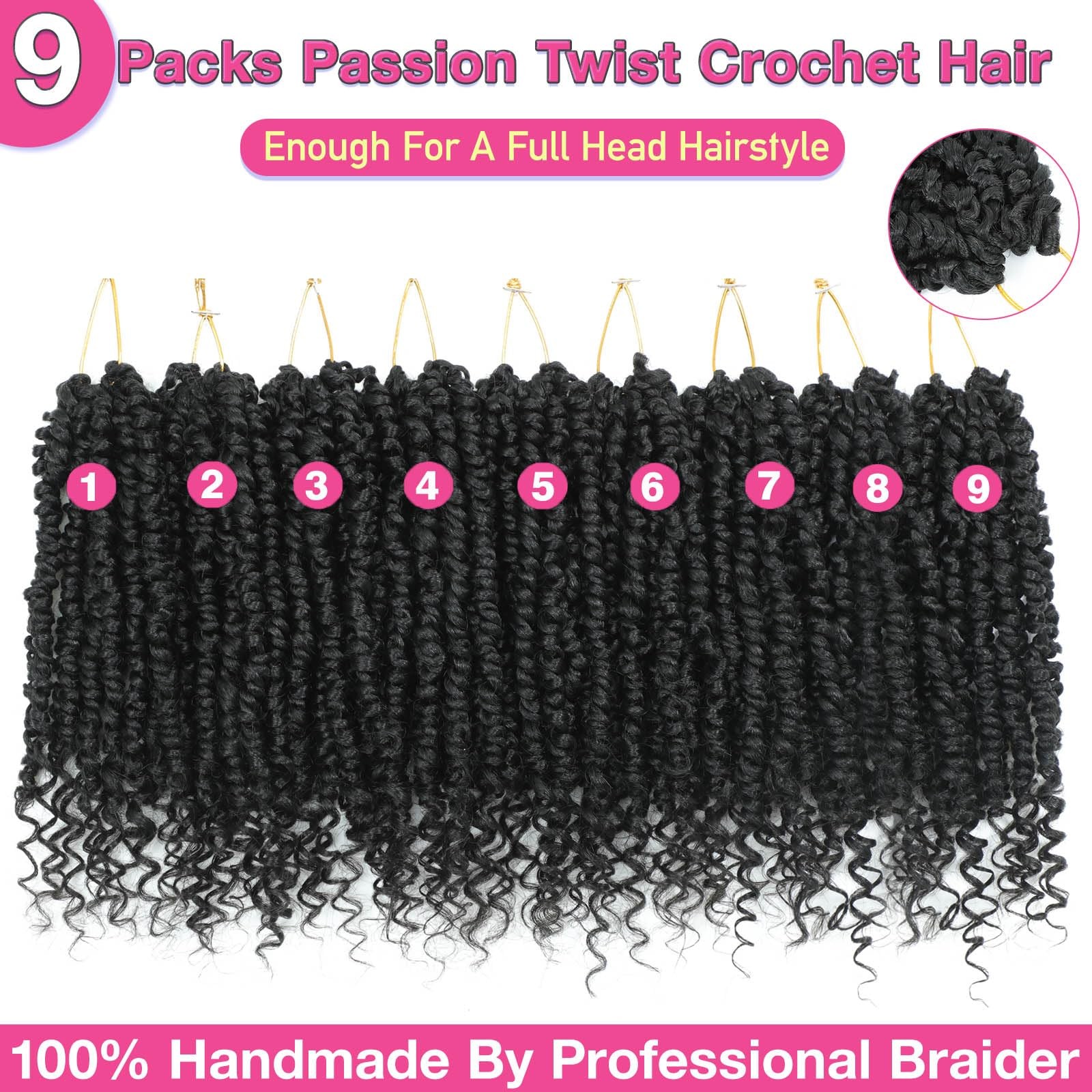 Passion Twist Crochet Hair 10 Inch – 9 Pack Pre-Twisted Boho Braids