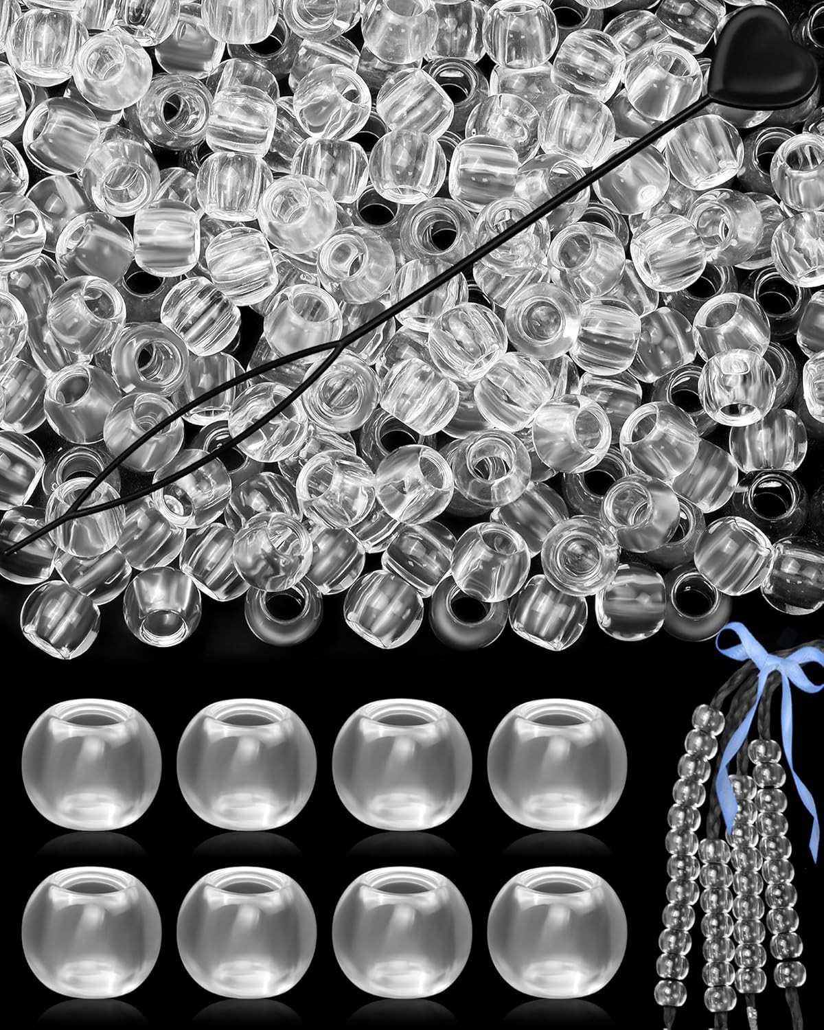 260PCS Large Hole Hair Beads, 10X12Mm Acrylic Pony Beads for Hair Braids, Bulk P