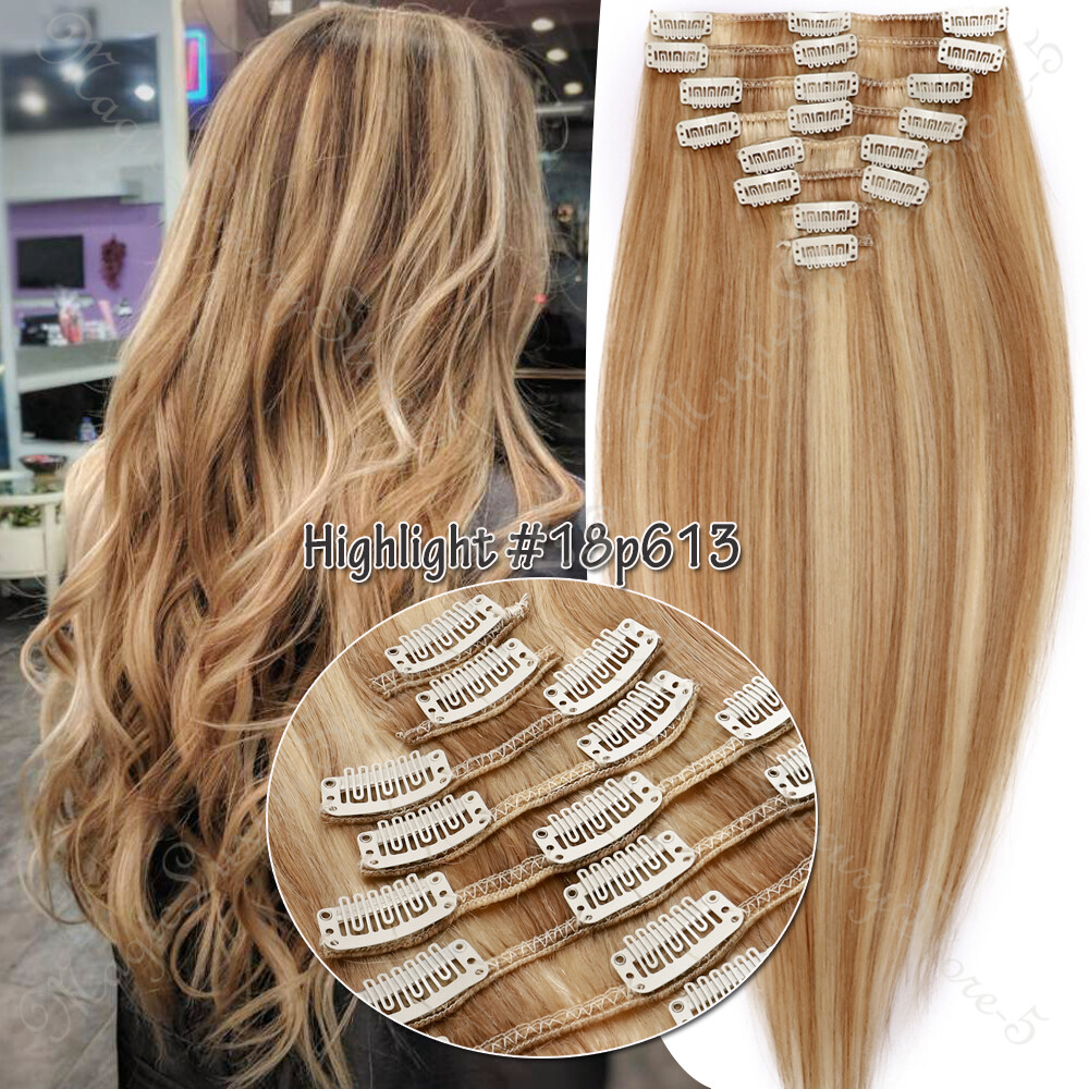 AAA Clip Hair Extensions Blonde Clip In 100% Remy Human Hair Full Head US CHEAP