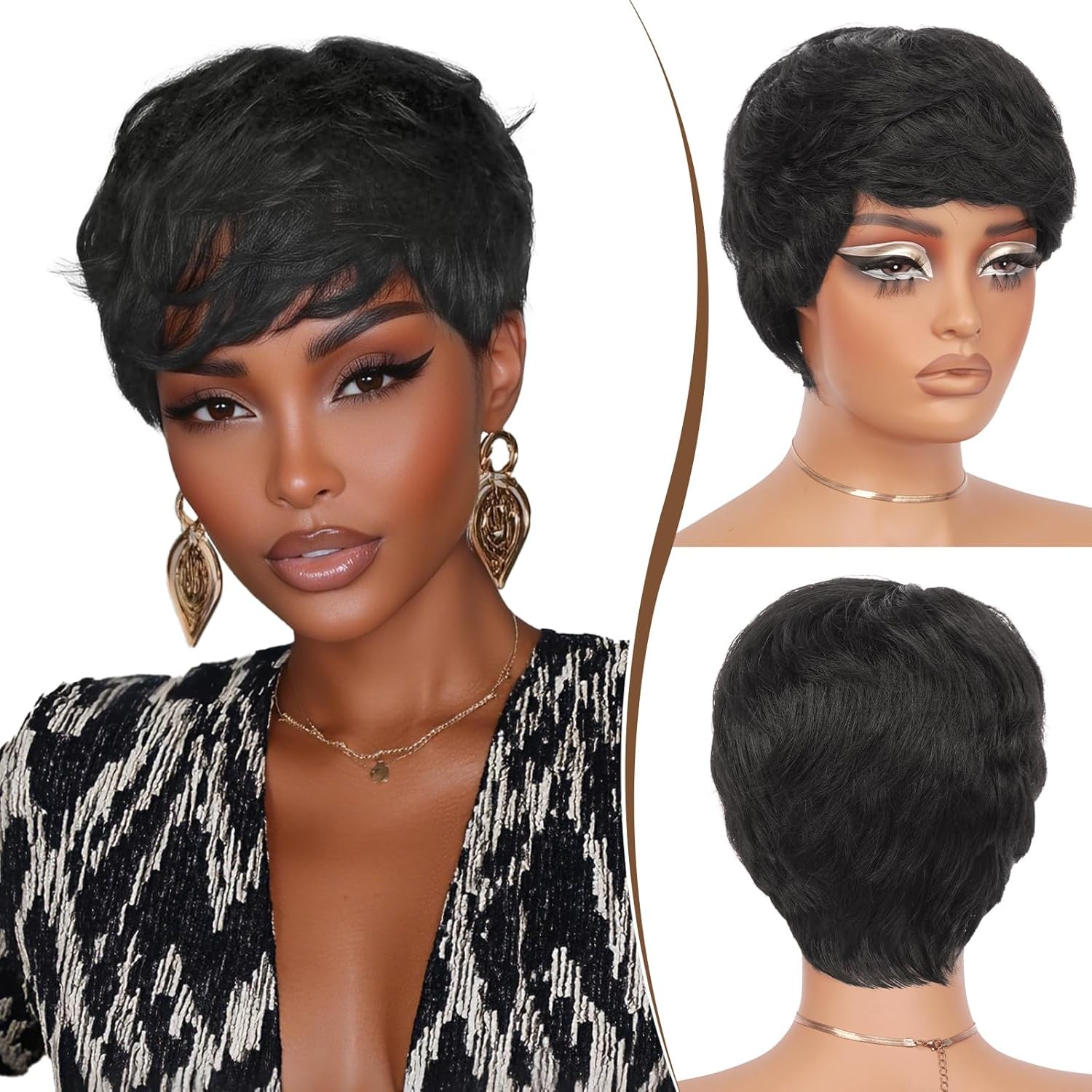 Pixie Cut Wig Synthetic Hair Short Wigs for Black Women with Bangs Natural Wig