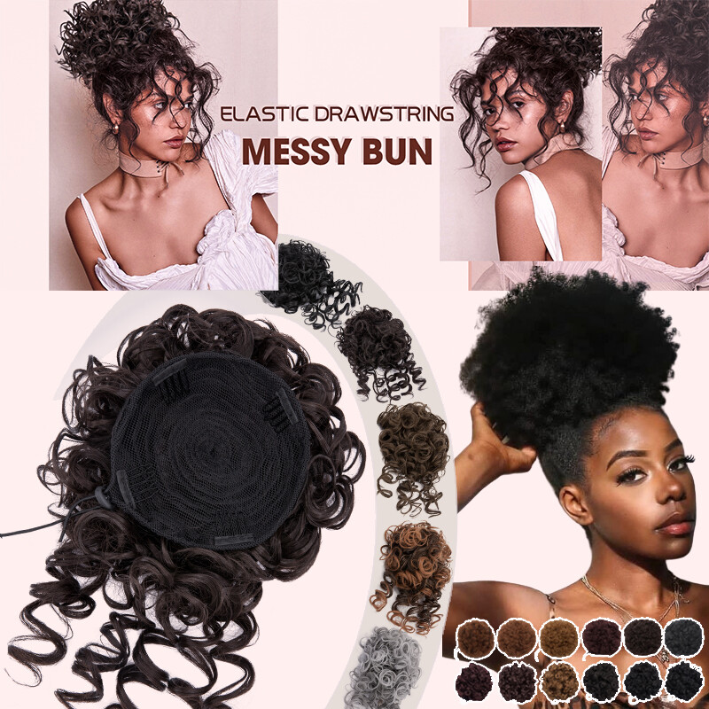Drawstring Kinky Curly Afro Bun Clip In Puff Pony Tail Hair Extension Wedding US