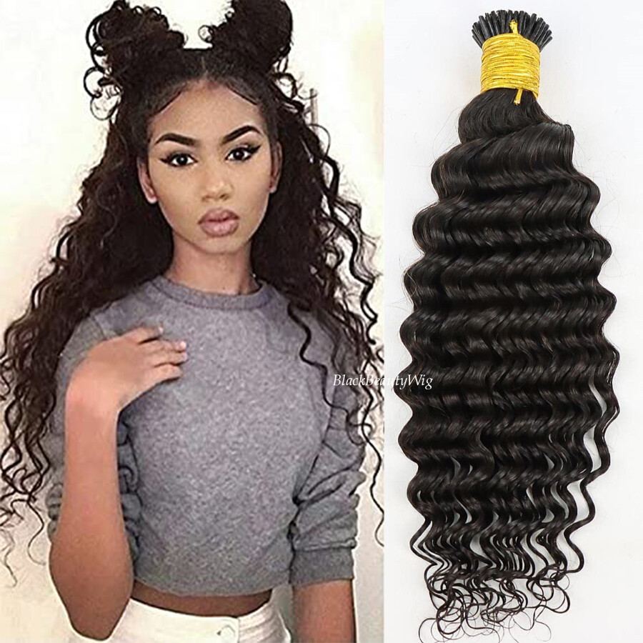 Deep Wave I Tip Human Hair Extension Brazilian Curly Stick I Tip Hair 100Strands