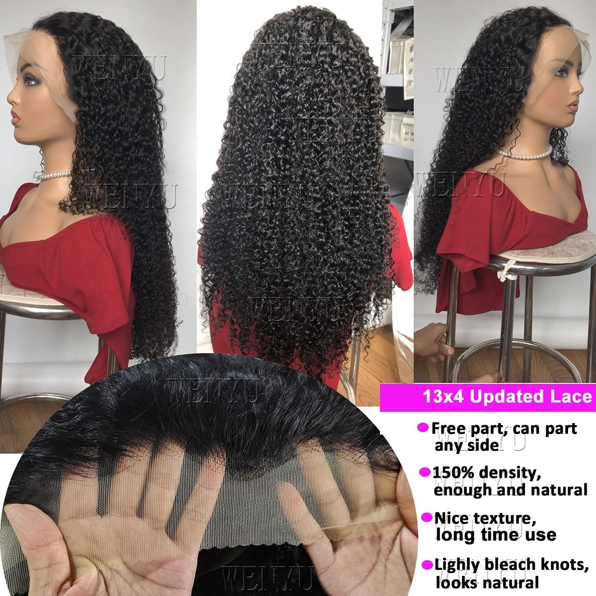 Wenyu 26 Inch Lace Front Wigs Human Hair Curly 13X4 Lace Frontal Human Hair