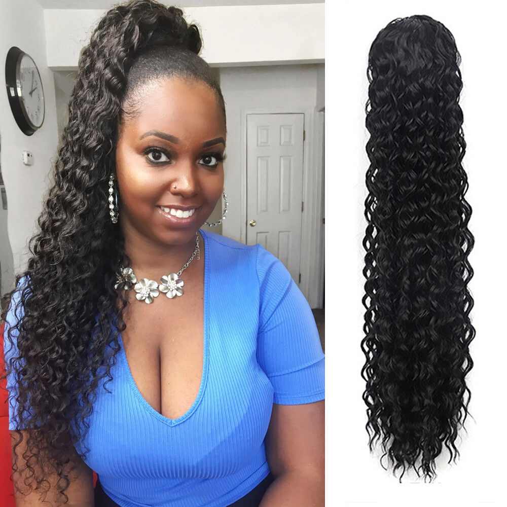 Long Thick Deep Curly Wavy Ponytails Synthetic Drawstring Clip-In Hair Extension